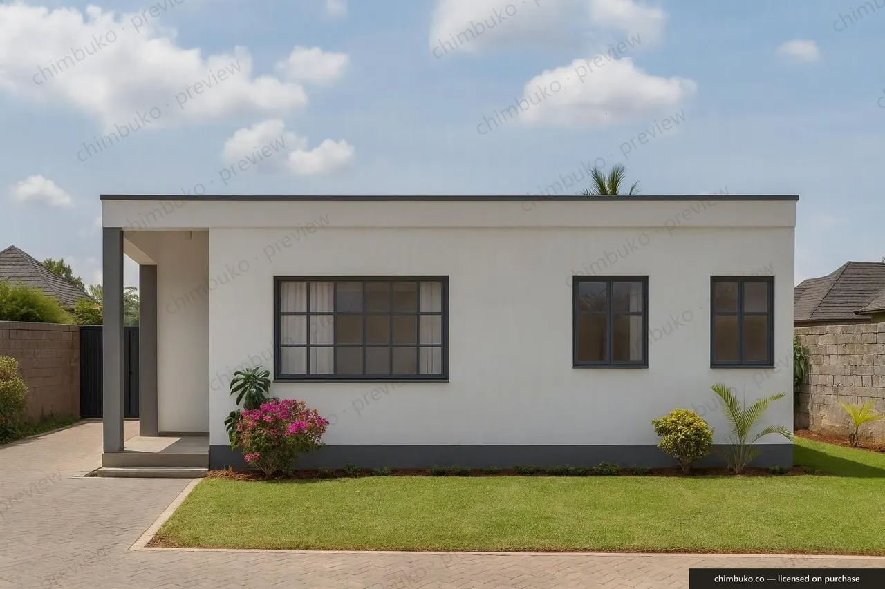 Left side view of the 2-bedroom flat-roof bungalow