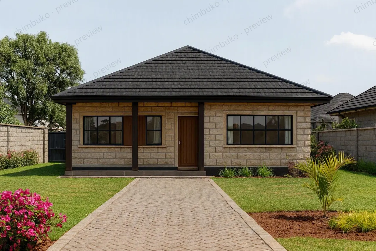 Front view of the compact 3-bedroom bungalow