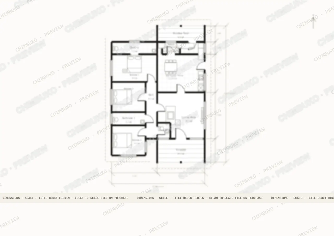 3 bedroom bungalow floor plan Kenya — obscured preview with dimensions hidden