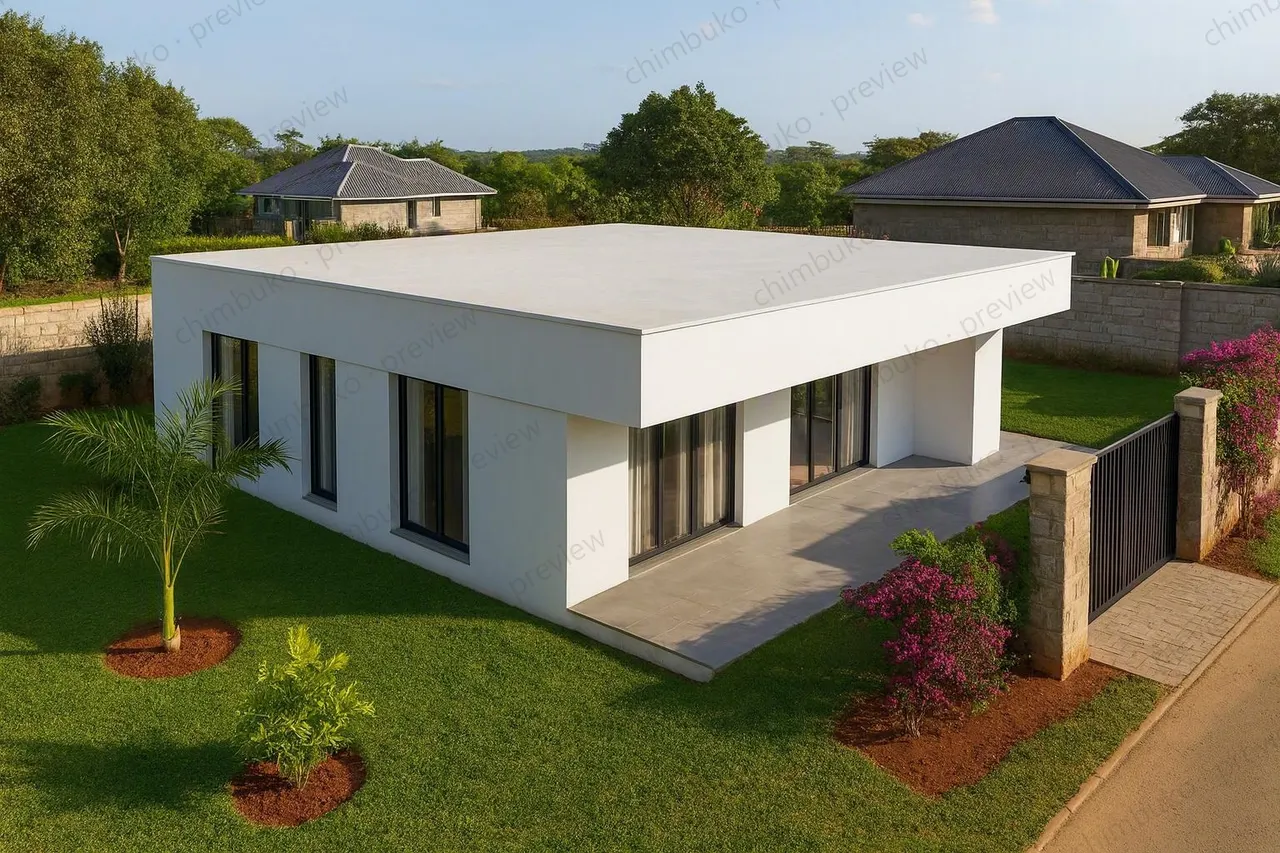 Working model view of the 4-bedroom flat-roof bungalow
