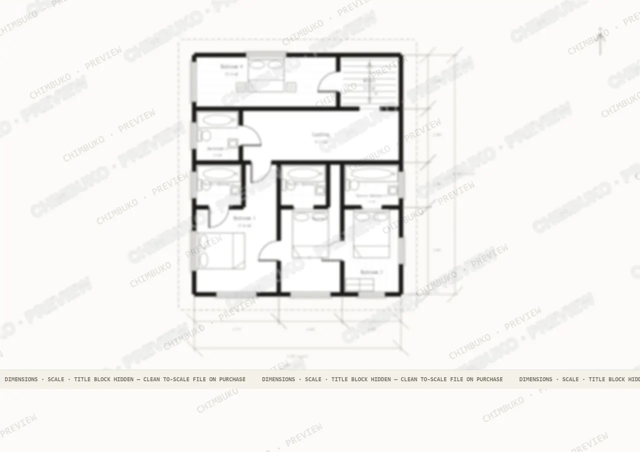 4 bedroom maisonette floor plan Kenya, upper floor — watermarked preview